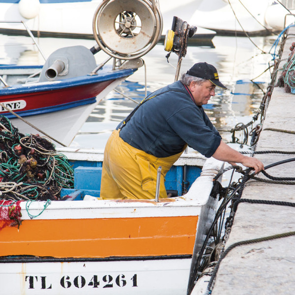 Parti vers 4 h du matin, Bobo revient au port de Sanary-sur-Mer, les filets plein, vers 10h. [Arnaud Dauphin Photographie]