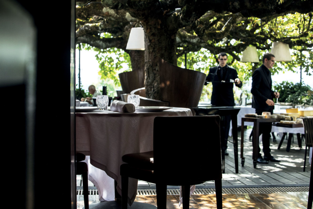 Habillés d’un corset de fer, deux immenses marronniers couvrent la terrasse. À l’heure du déjeuner, c’est une aubaine, un véritable vent de fraîcheur. À la nuit tombée, c’est un écrin magique et romantique, illuminé par quelques lueurs tamisées.