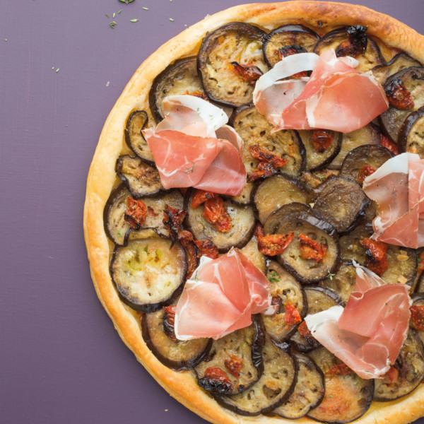 Tarte aubergines parmesan et speck