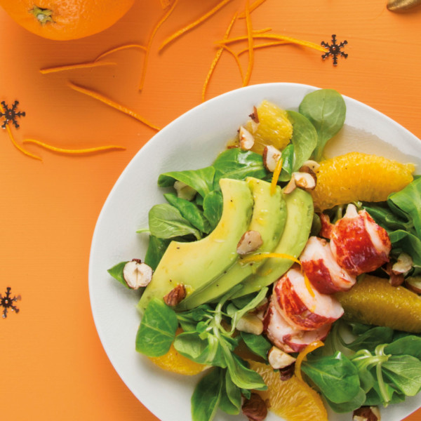 Salade d'orange, avocat et homard