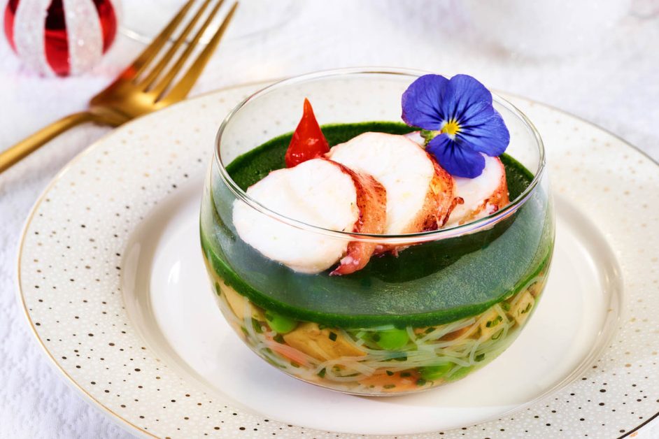 Bulle de homard, petits légumes façon thaï, Green mirror