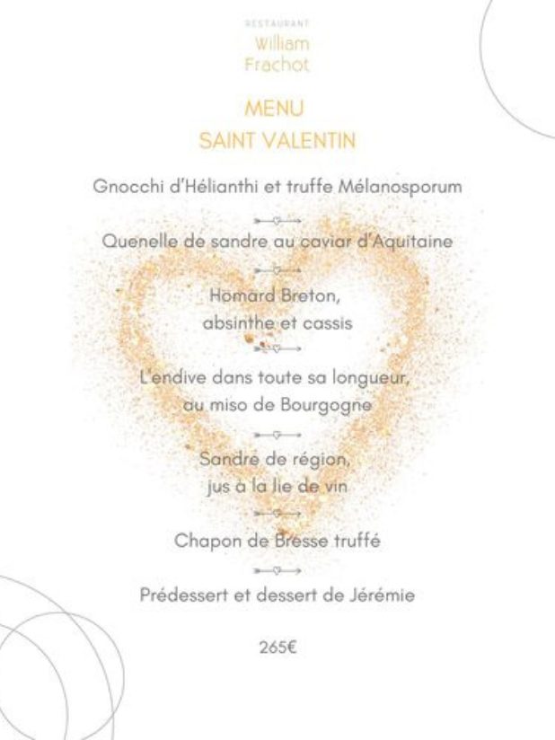 Menu Saint-Valentin Hostellerie du Chapeau Rouge, Restaurant William Frachot
