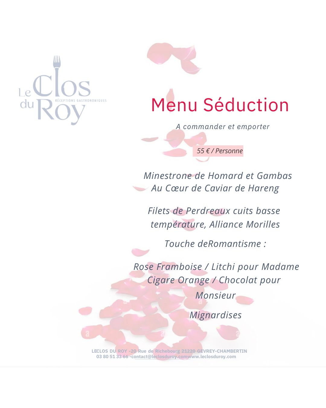 Le clos du Roy : Menu séduction 