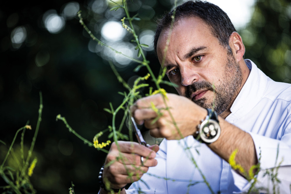 Le chef Cédric Burtin, dans le potager de l'Amaryllis**