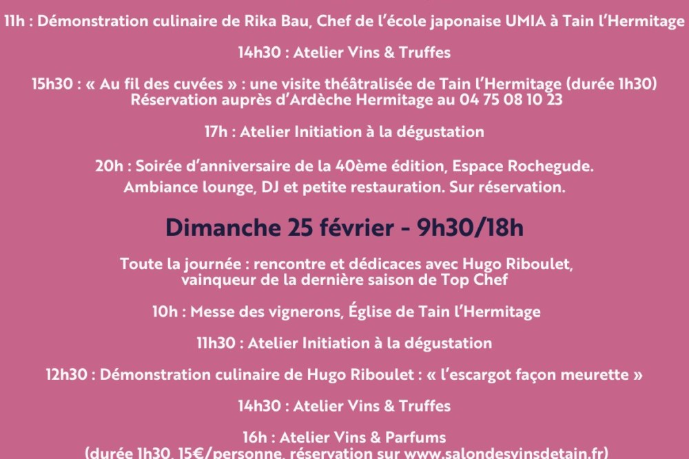 Programme du 40e salon des vins de Tain l'hermitage