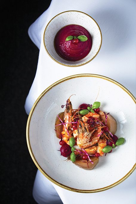 Entrée Gambas et Betterave - La Table