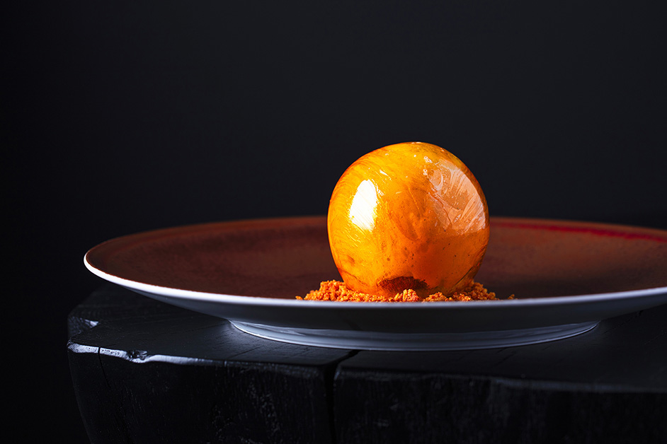 Dessert Cristalline Safran Pomme Coeur glacé au curcuma